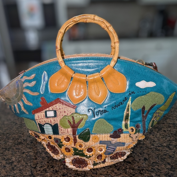 braccialini Handbags - BRACCIALINI TUA HOME SWEET HOME TOTE VORREI VIVERE IN SUMFLOWERS BAMBOO HANDLES